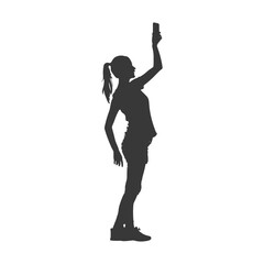 silhouette woman taking selfie photo on smartphone  with poses