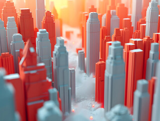 red and white cityscape abstraction