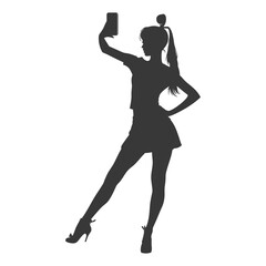 silhouette woman taking selfie photo on smartphone  with poses