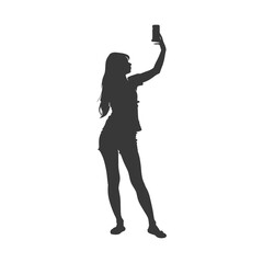 silhouette woman taking selfie photo on smartphone  with poses
