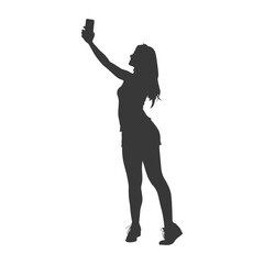 silhouette woman taking selfie photo on smartphone  with poses