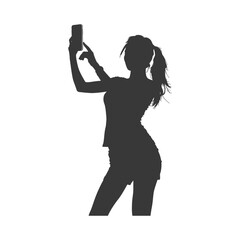 silhouette woman taking selfie photo on smartphone  with poses