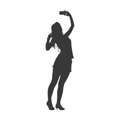 silhouette woman taking selfie photo on smartphone  with poses