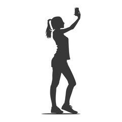 silhouette woman taking selfie photo on smartphone  with poses