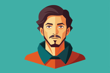 A semi flat illustration of a man with brown hair and a goatee, Add user Customizable Semi Flat Illustration