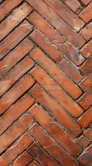 Close-Up of a Brick Pavement in a Herringbone Texture Pattern Background