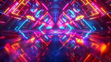 Obraz premium Neon Lights Reflecting On A Wet Surface