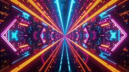 Neon Tunnel With Orange and Blue Lights