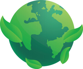 Green earth day on isolated white background. Care for the environment and ecology. Resources that are sustainable, renewable, and green Vector Illustration of green earth
