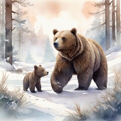 Fototapeta premium A giant polar bear treks through a vast winter wonderland of snow