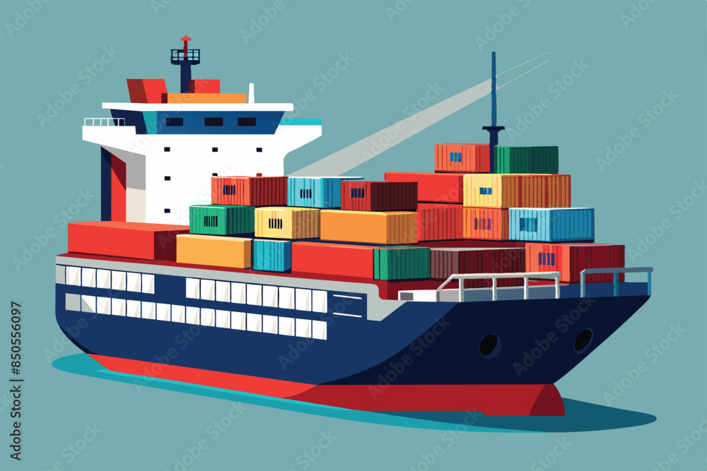 Poster a large container ship with colorful cargo containers is sailing on the open ocean, container ship c