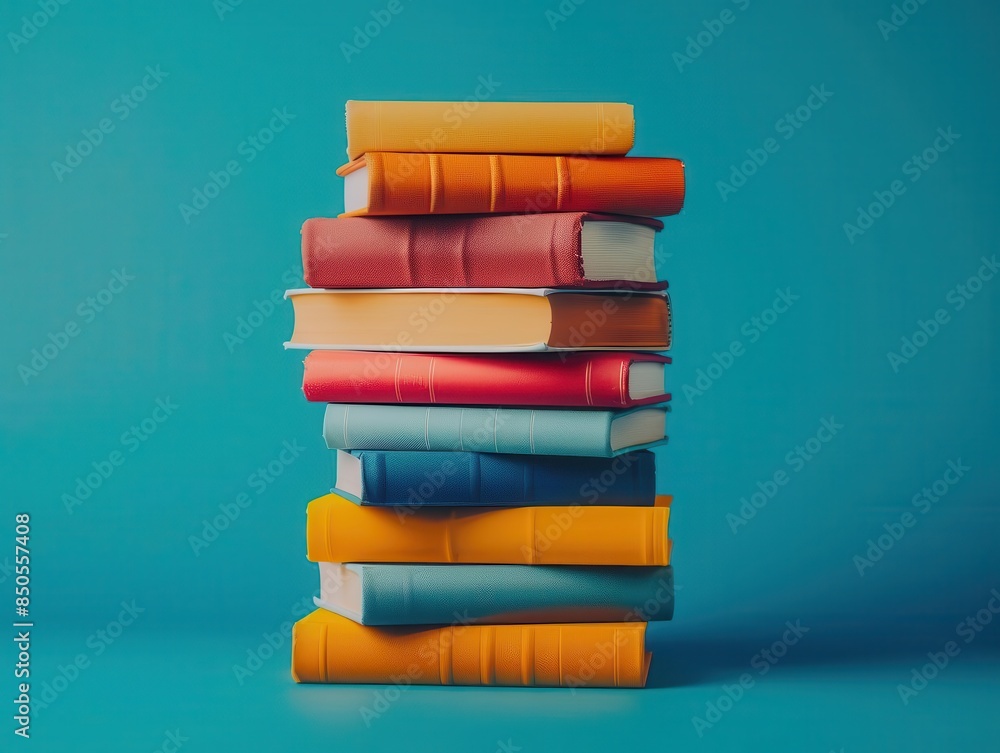 Poster stack of books with colorful spines, representing knowledge and learning