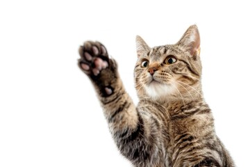 Obraz premium A curious cat trying to catch a flying frisbee, with a focused expression and outstretched paws