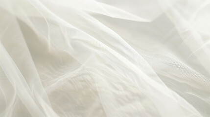 White Tulle Fabric: Bridal Veil Close-Up - Delicate Sheer Texture, Minimal Background - Elegant Wedding Material - Ethereal and Light Visuals - Stunning Bridal Imagery