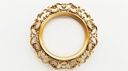 Golden oval baroque style picture frame isolated cutout on white background : Generative AI