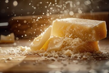 A small piece of cheese is covered with sugar