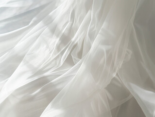Obraz premium Bridal Tulle Elegance: Sheer White Fabric - Close-Up Texture, Minimal Backdrop - Airy and Delicate Wedding Veil - High-Quality Tulle Detail - Perfect for Bridal Design