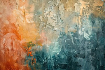 Textured abstract background with layered brushstrokes featuring a blend of warm and cool hues for a captivating visual experience.