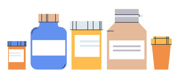 Medicine bottles set of different shapes. Flat vector illustration, eps10