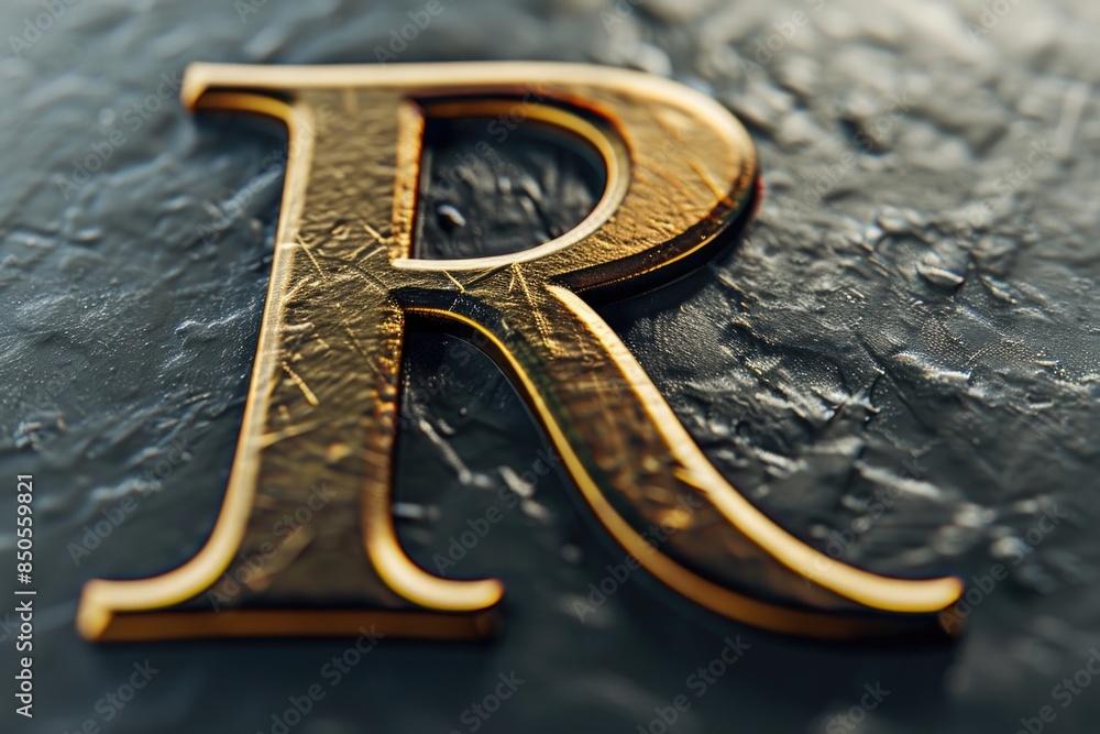 Aufkleber a close-up view of the letter r made of metal, suitable for use in typography or design projects