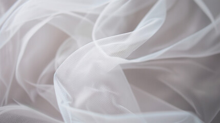 Obraz premium White Tulle Fabric: Bridal Veil Close-Up - Delicate Sheer Texture, Minimal Background - Elegant Wedding Material - Ethereal and Light Visuals - Stunning Bridal Imagery