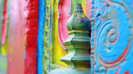 Fototapeta premium Colorful Indian traditions and traditional decorations. in a variety of colors, red, yellow, orange, green and purple, creating a picturesque and festive look. by Indian artisans the tradition and art