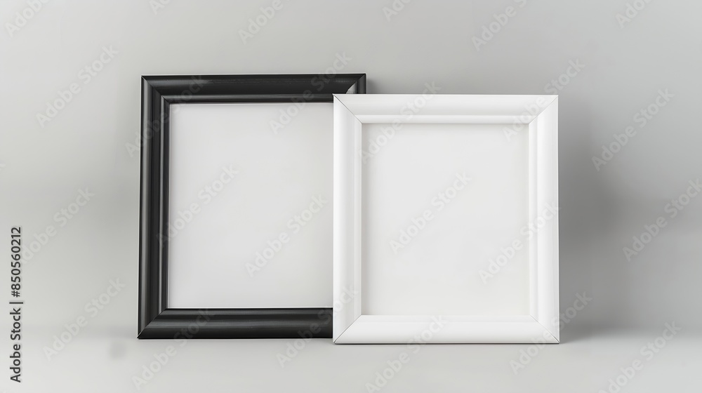 Aufkleber Black wood frame and white picture frame isolated on gray background Object with clipping path : Generative AI