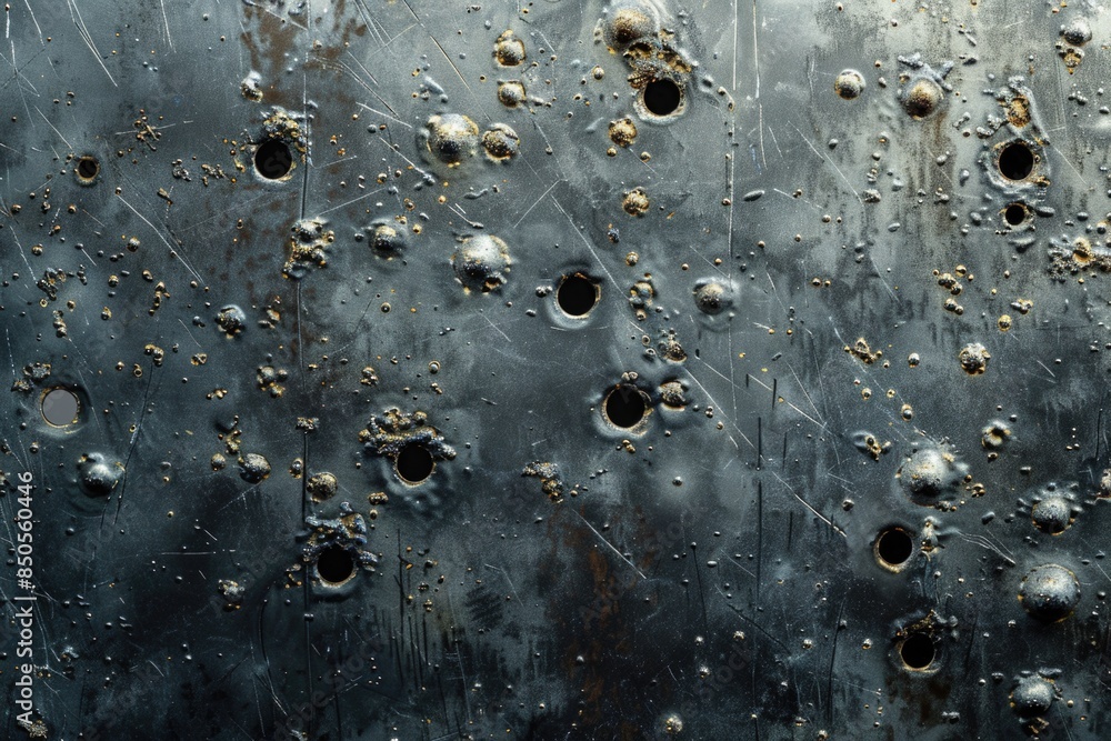 Poster a close-up view of a metallic surface featuring numerous small holes