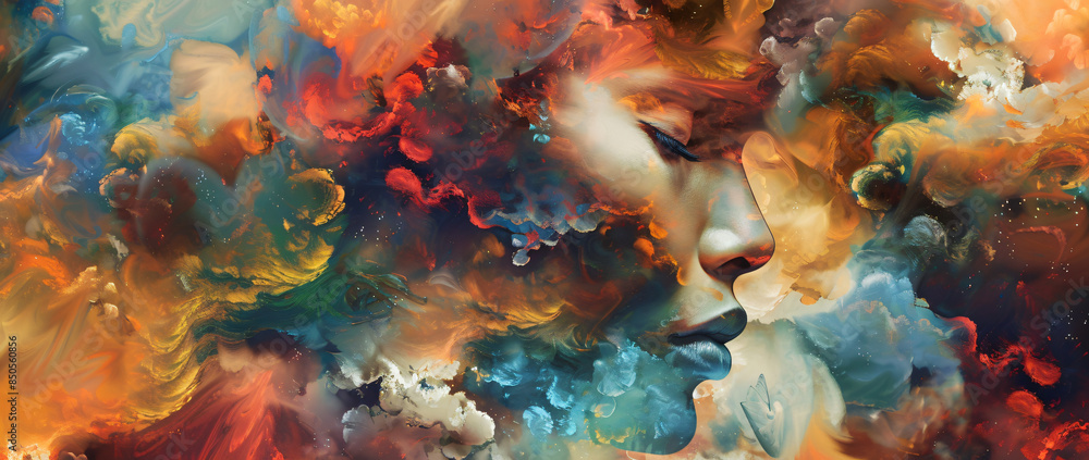 Poster a vibrant and colorful abstract background featuring swirling clouds of color, creating an enchantin