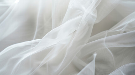 Bridal Tulle Elegance: Sheer White Fabric - Close-Up Texture, Minimal Backdrop - Airy and Delicate Wedding Veil - High-Quality Tulle Detail - Perfect for Bridal Design