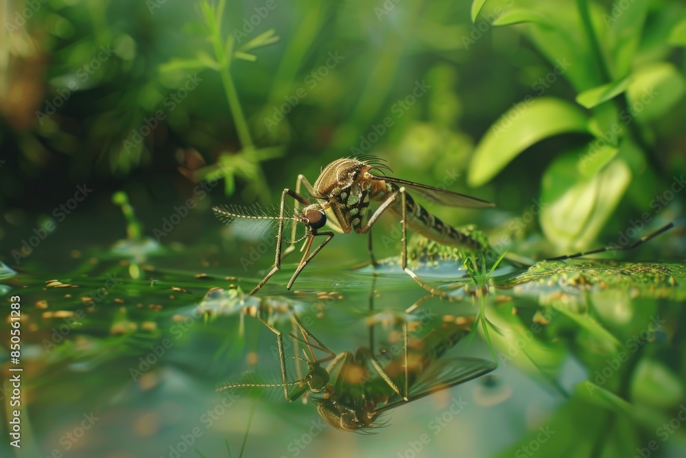 Canvas Prints A single mosquito is resting on the surface of calm water