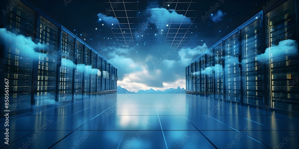 Poster securely store and access digital information via cloud servers for businesses. concept cloud storag