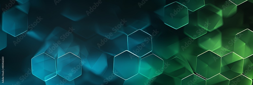 Poster abstract network of green hexagons - a green-hued background with overlapping hexagons providing a s