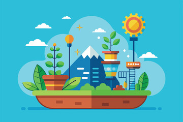 Obraz premium An illustration of a futuristic cityscape with plants growing on a floating island, Growing Customizable Semi Flat Illustration