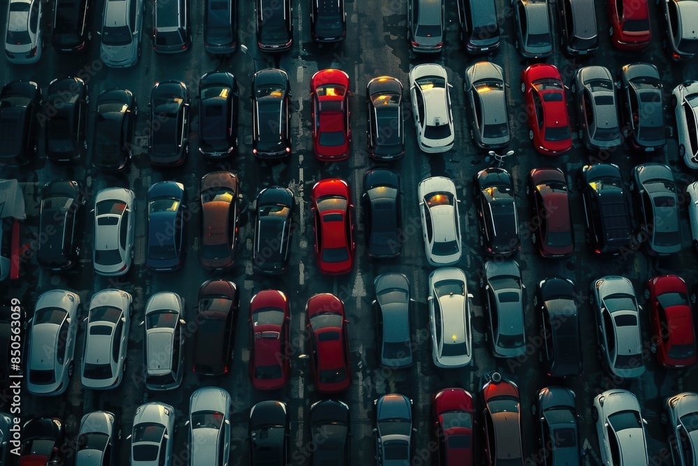 Aufkleber A photo of multiple vehicles parked in a designated area, ready for use