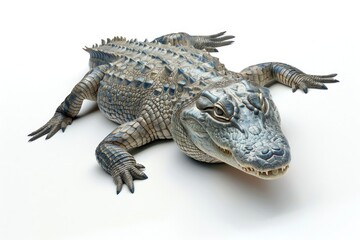 Obraz premium A large alligator lying on a white surface, perhaps in a laboratory or research setting