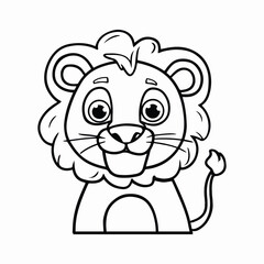 Simple vector illustration of Lion drawing colouring activity, Vector illustration of a cute Lion drawing for kids page