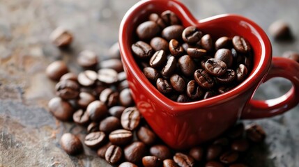 Fototapeta premium A Heart Shaped Cup with Coffee Beans in an Image
