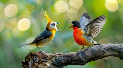 Beautiful birds scream at each other