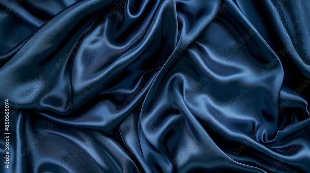 Poster beautiful dark blue silk satin background soft folds on shiny fabric luxury background with space fo