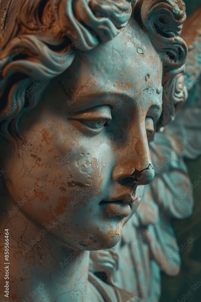Poster Close-up view of a beautiful statue of an angel with intricate details and facial expressions