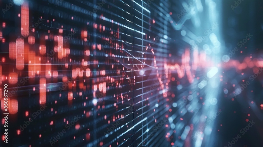 Poster A computer screen with a red and blue line that is filled with dots