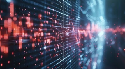 Obraz premium A computer screen with a red and blue line that is filled with dots