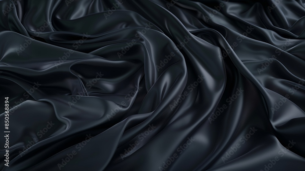 Aufkleber Black gray satin dark fabric texture luxurious shiny that is abstract silk cloth background with patterns soft waves blur beautiful : Generative AI