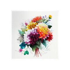 Watercolor dahlia flower bouquet arrangement bold color