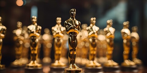 The Oscars celebrate the best in film with iconic golden statuettes. Concept Film Industry, Awards Ceremony, Golden Statuettes, Hollywood Glamour, Red Carpet Fashion