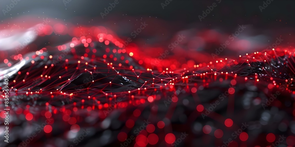 Aufkleber abstract art with red lights representing technology nodes in a data network. concept technology, ab