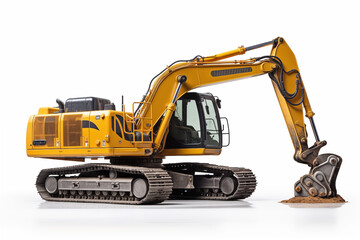 Excavator on white background. Demolition profession. Job offer. Looking for excavator driver.
