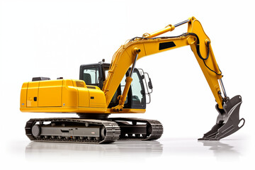 Excavator on white background. Demolition profession. Job offer. Looking for excavator driver.
