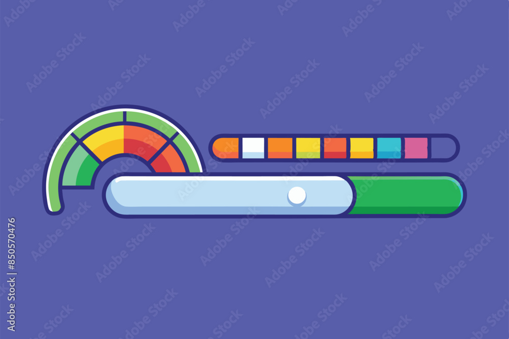 Poster illustration of a semi-flat progress indicator featuring a gauge and bar with customizable colors, p